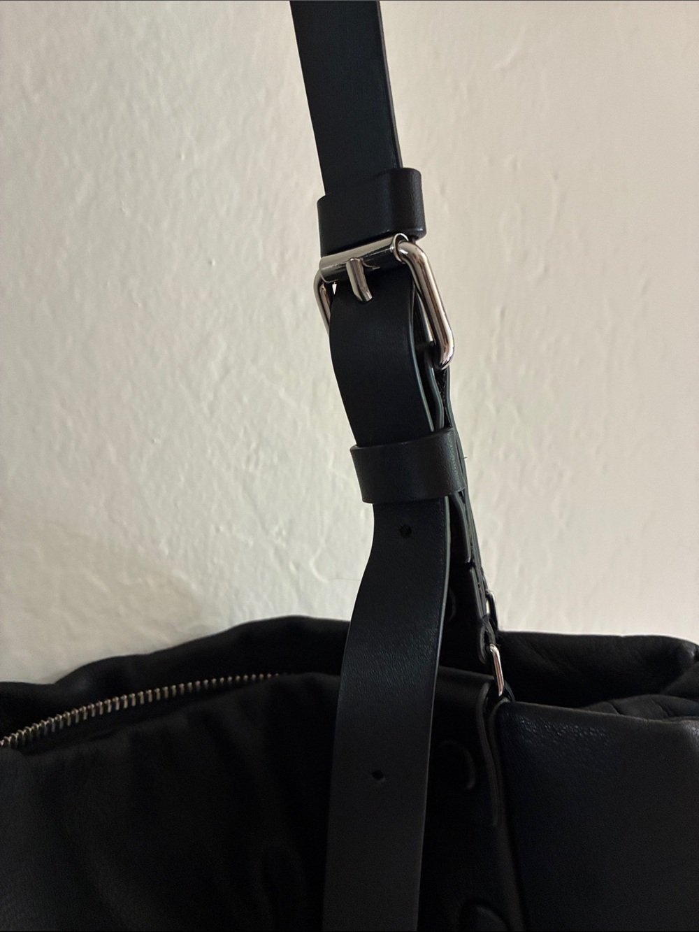AllSaints Black Leather Shoulder Bag with Stud Detailing - Picture 2 of 12